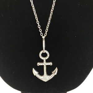 Anchor Silver Tone Crystal Unique Hook Like Link